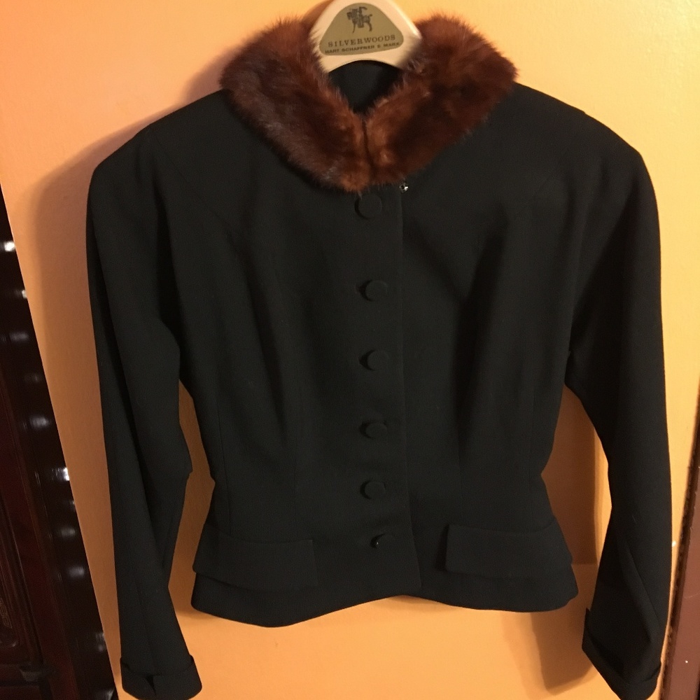 50s Couture Wool Jacket With Faux Fur Collar